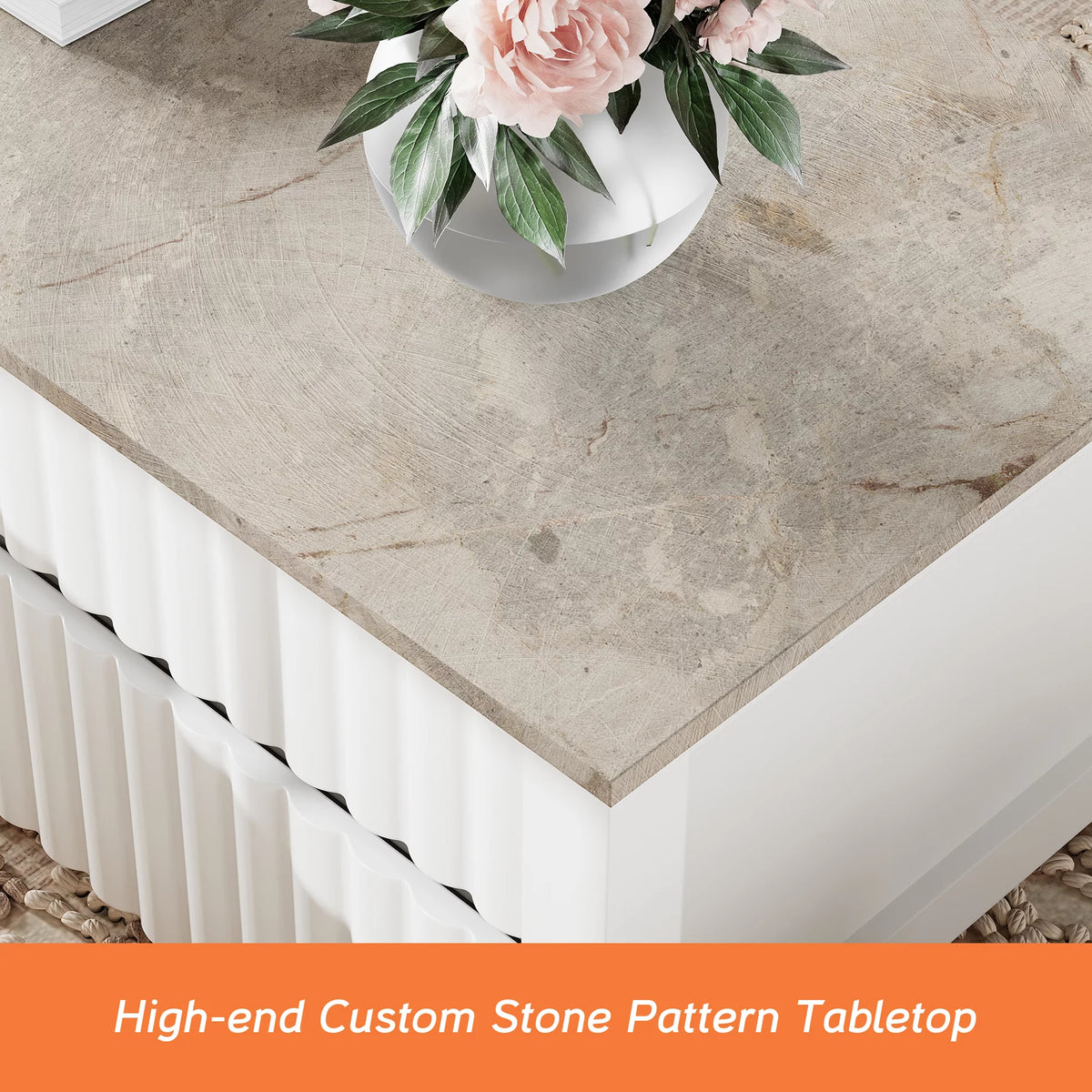 White Coffee Table with Hidden Storage and Sliding Drawers E531453