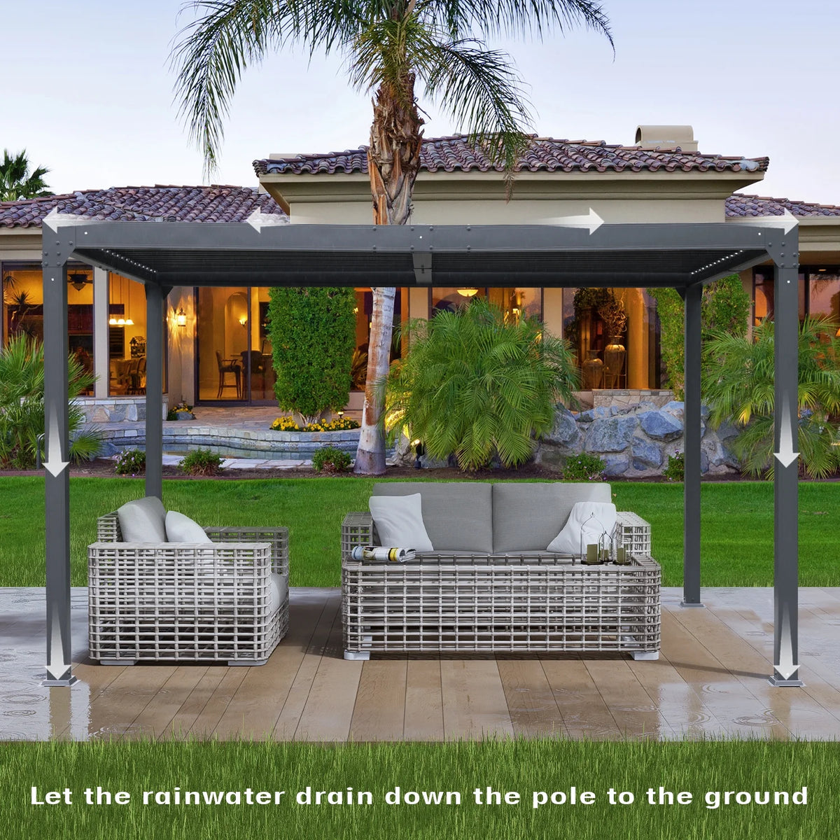 13 x 10 ft. Outdoor Aluminum Louvered Pergola Waterproof Gazebo with 2 Adjustable Rainproof Panels - Dark Gray Z2669