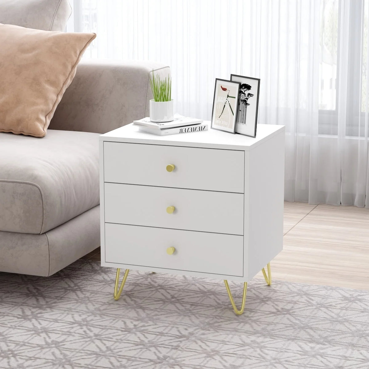 White Wood 3 Drawer Nightstand Bedside Table A4471