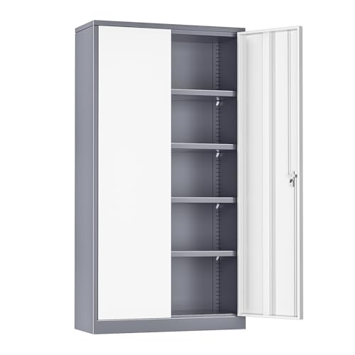 Metal Storage Cabinet with Wheels, 73" with Door and 4 Shelves, Black J948