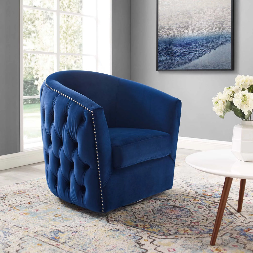 Navy Blue Velvet Accent Armchair Y380221
