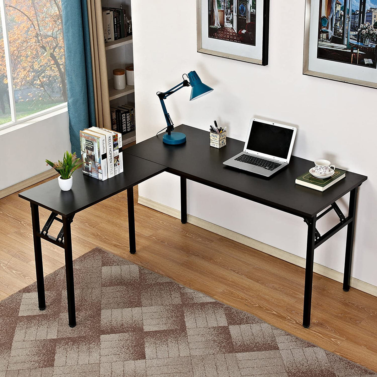 Black L-Shaped Corner Computer Desk S82436