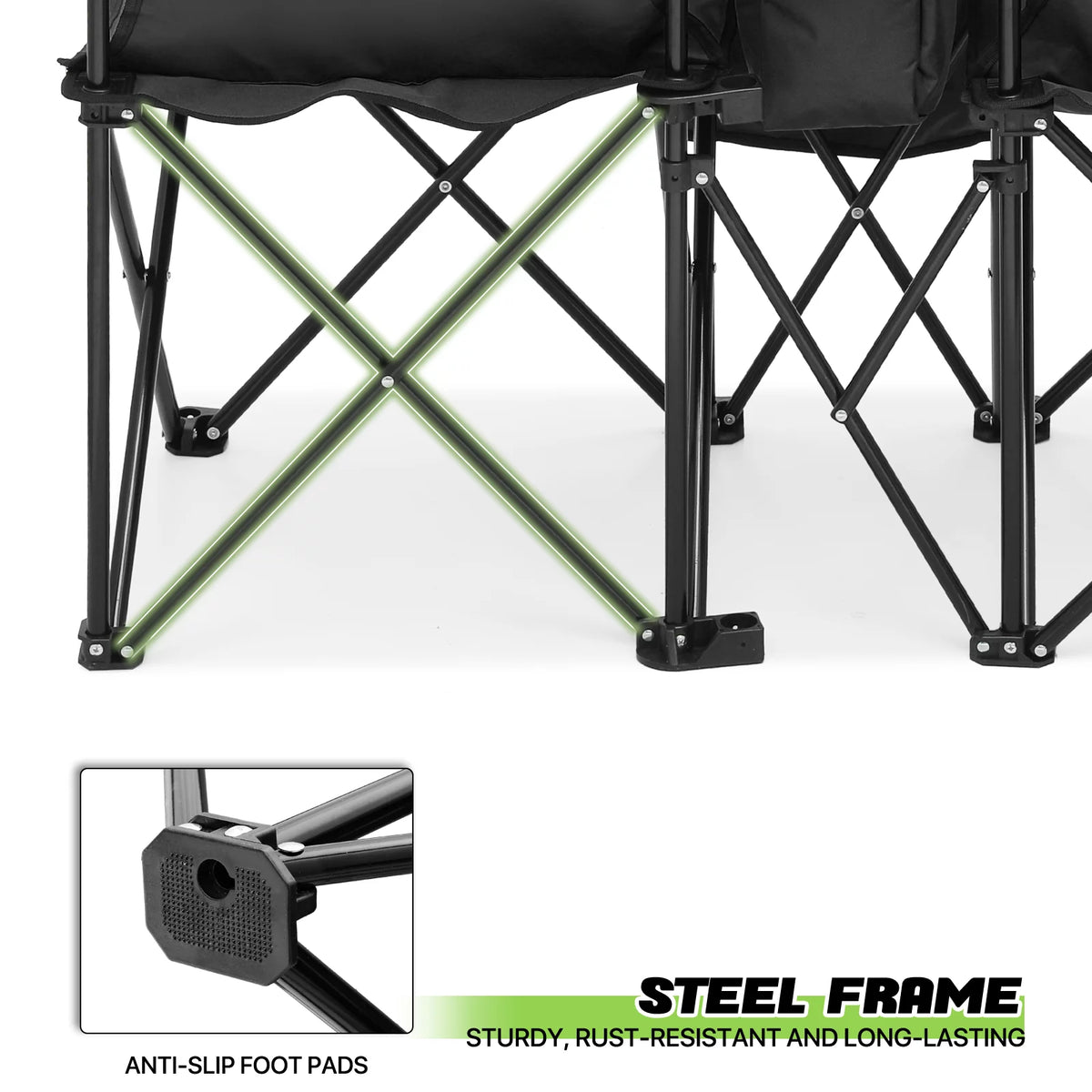 Portable Double Folding Chair with Umbrella, Cooler Bag & Carry Bag, Black I14932