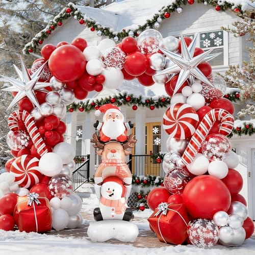 Christmas Balloon Garland Arch Kit with Red White Silver Confetti Foil Balloons Y4827
