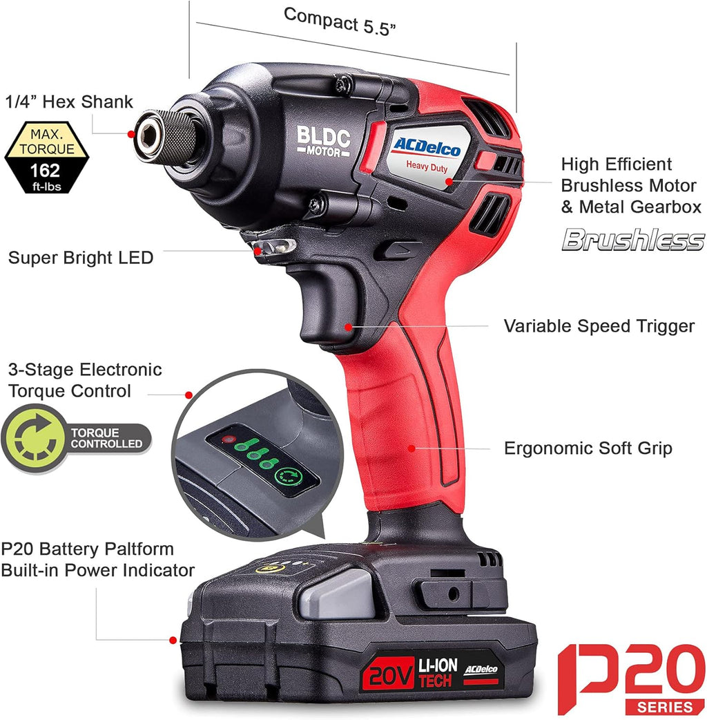 20V Cordless Li-ion 1/4” Brushless Impact Driver Tool Kit O402800