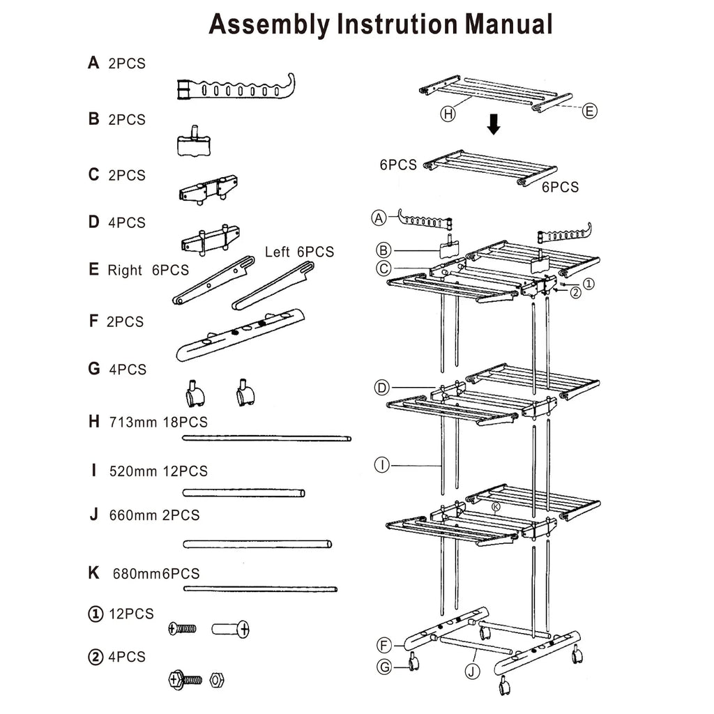 3 Tier Foldable Rolling Laundry Drying Rack S916