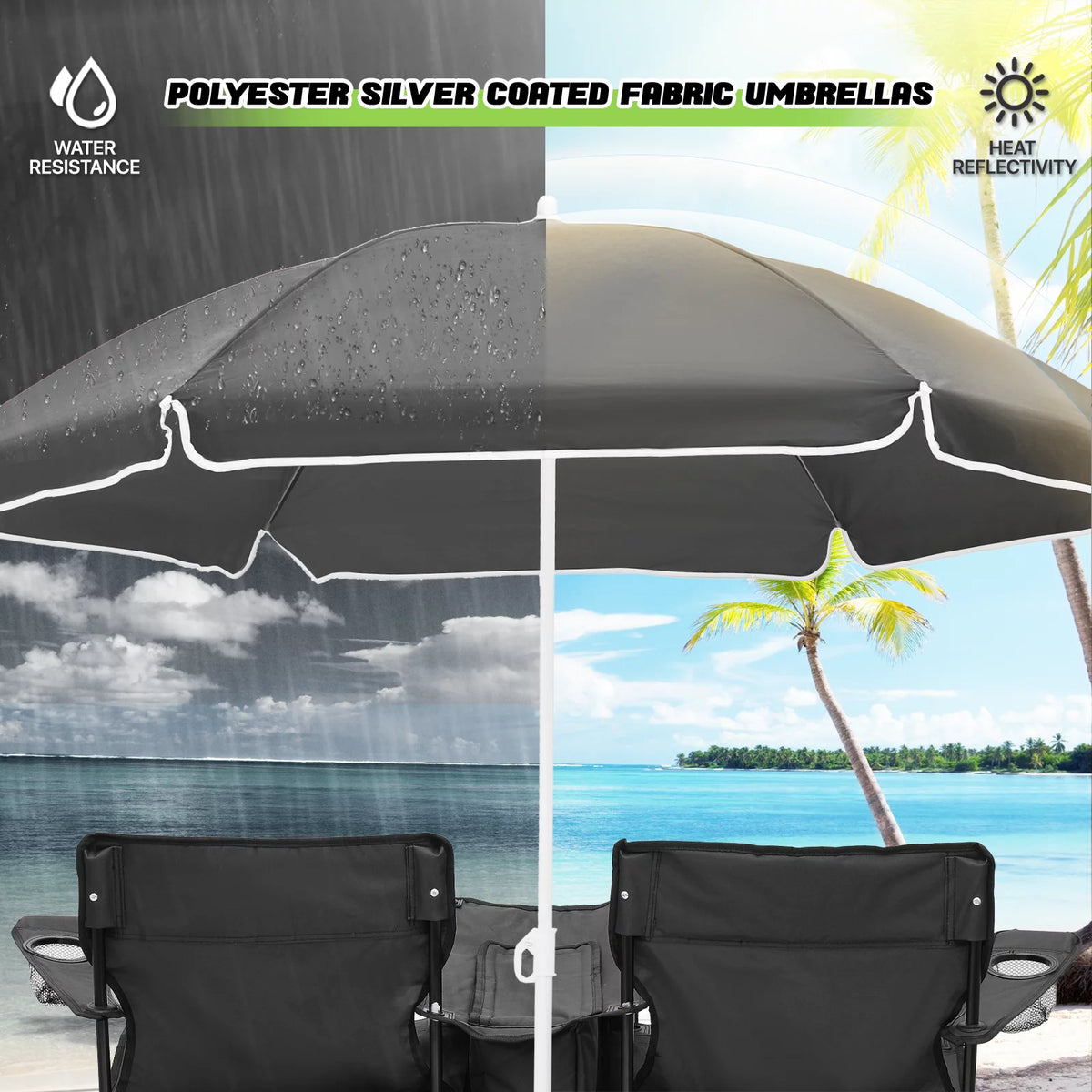 Portable Double Folding Chair with Umbrella, Cooler Bag & Carry Bag, Black I14932