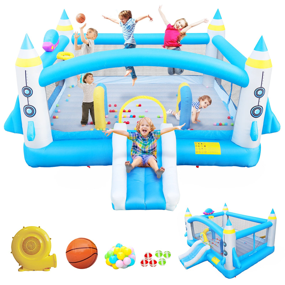 Inflatable Bouncer with Blower, 198" x 180" Play Area, 96" Tall L5168