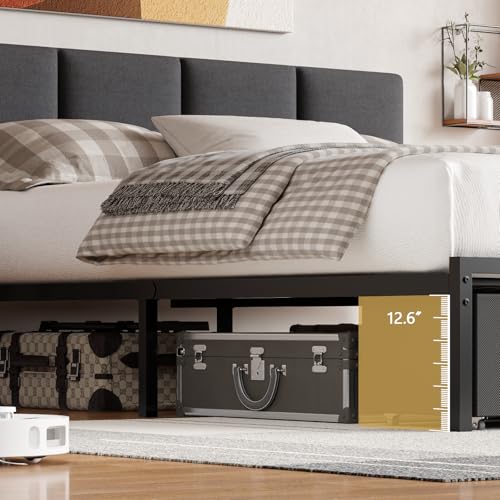 Queen Size Upholstered Platform Bed Frame with Headboard and Storage Drawer W303