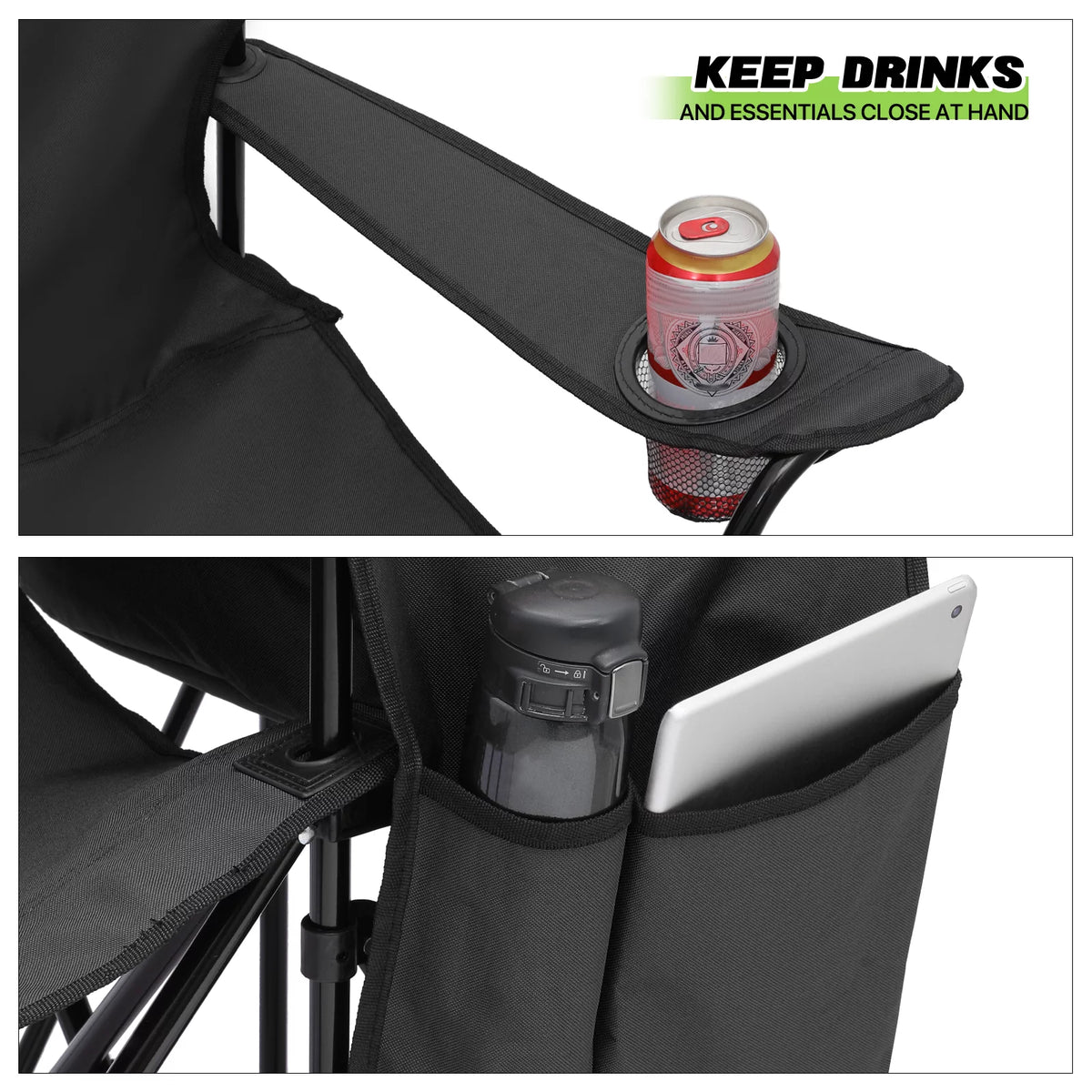 Portable Double Folding Chair with Umbrella, Cooler Bag & Carry Bag, Black I14932