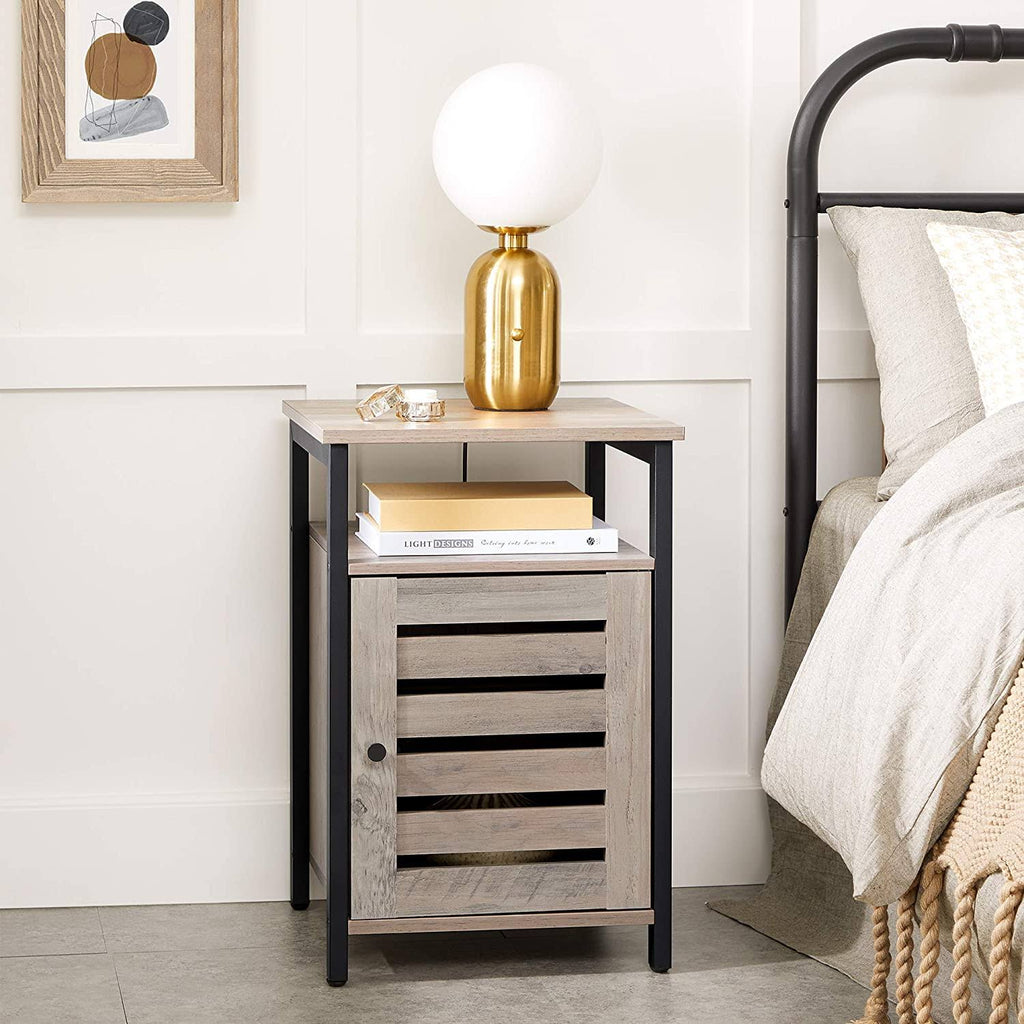 Greige Nightstand End Table with Cabinet and Shelf R4165