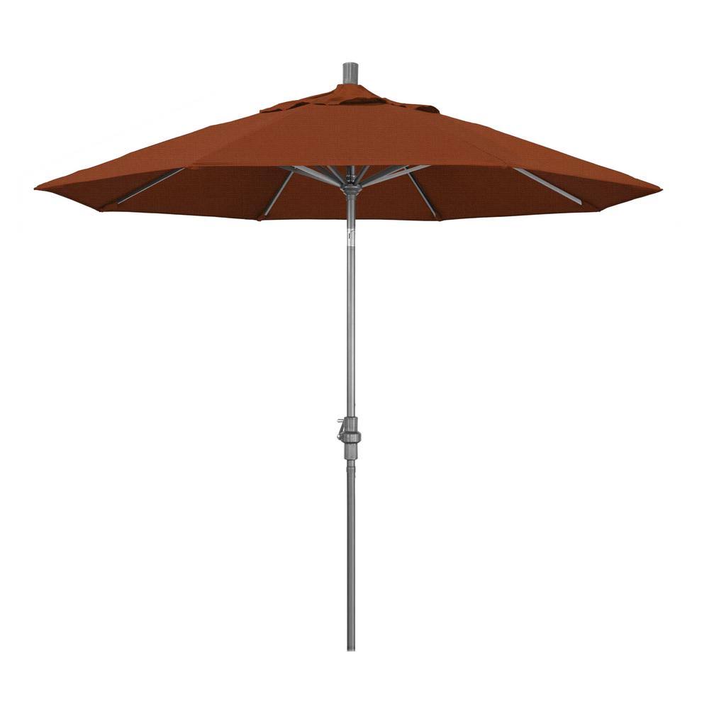 9 ft. Grey Aluminum Market Patio Umbrella with Collar Tilt Crank Lift J844