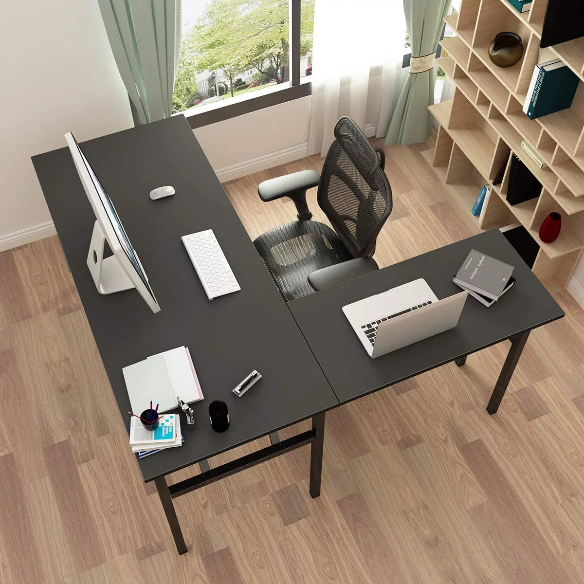 Black L-Shaped Corner Computer Desk S82436