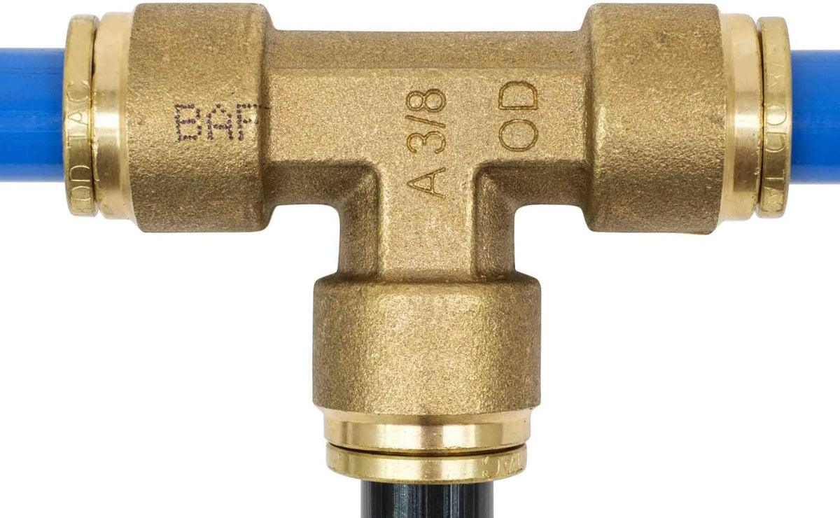 Brass Push to Connect Union Tee Air Brake Tube Fitting, 1/2" Tube OD, 5 Pack D409392