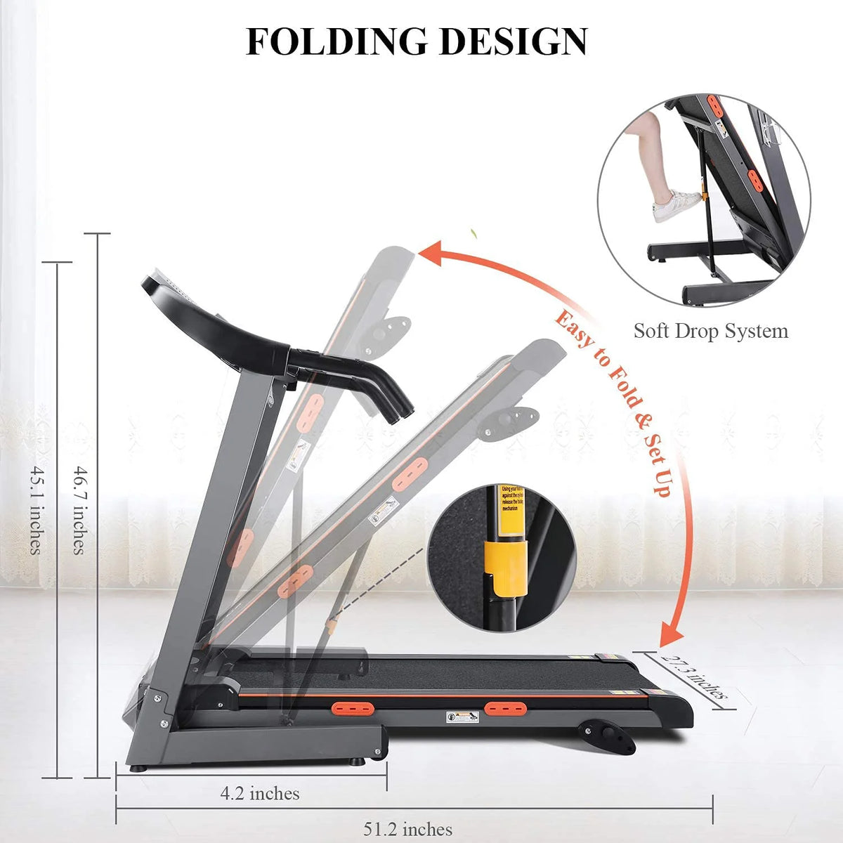 Electric Foldable Treadmill 2.5 HP 3 Levels Incline Y875533