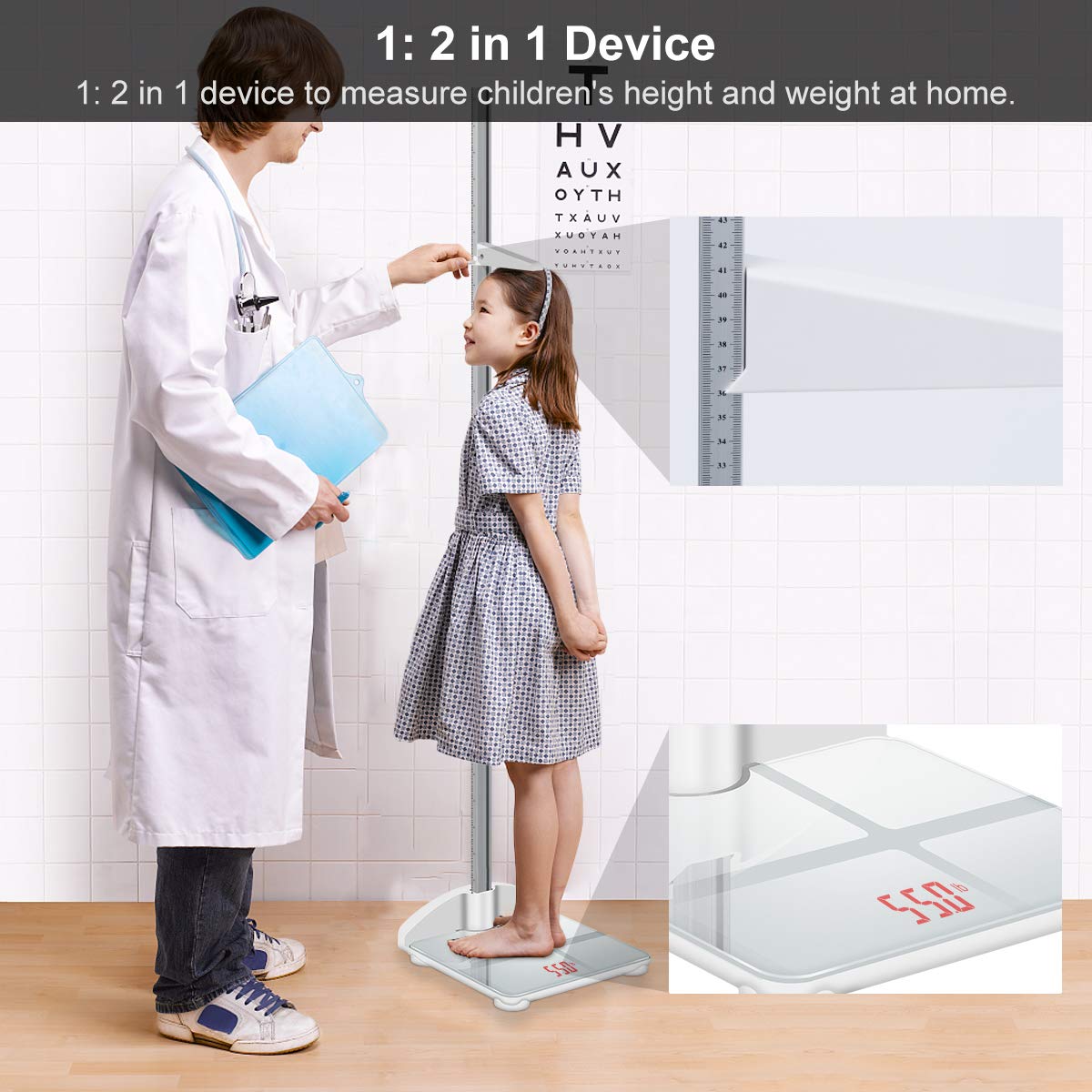 Digital Scale 2-in-1 200cm & 200lb Height Measurement Scale with Height Rod A375684
