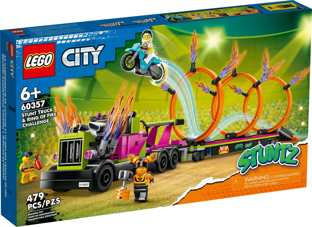 Stunt Truck & Ring of Fire Challenge with Motorcycle Toy and Minifigures W4207