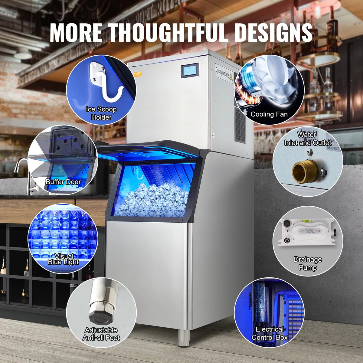 Commercial Ice Maker with 330.7LBS Storage Bin K19124