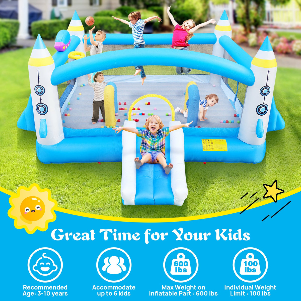 Inflatable Bouncer with Blower, 198" x 180" Play Area, 96" Tall L5168