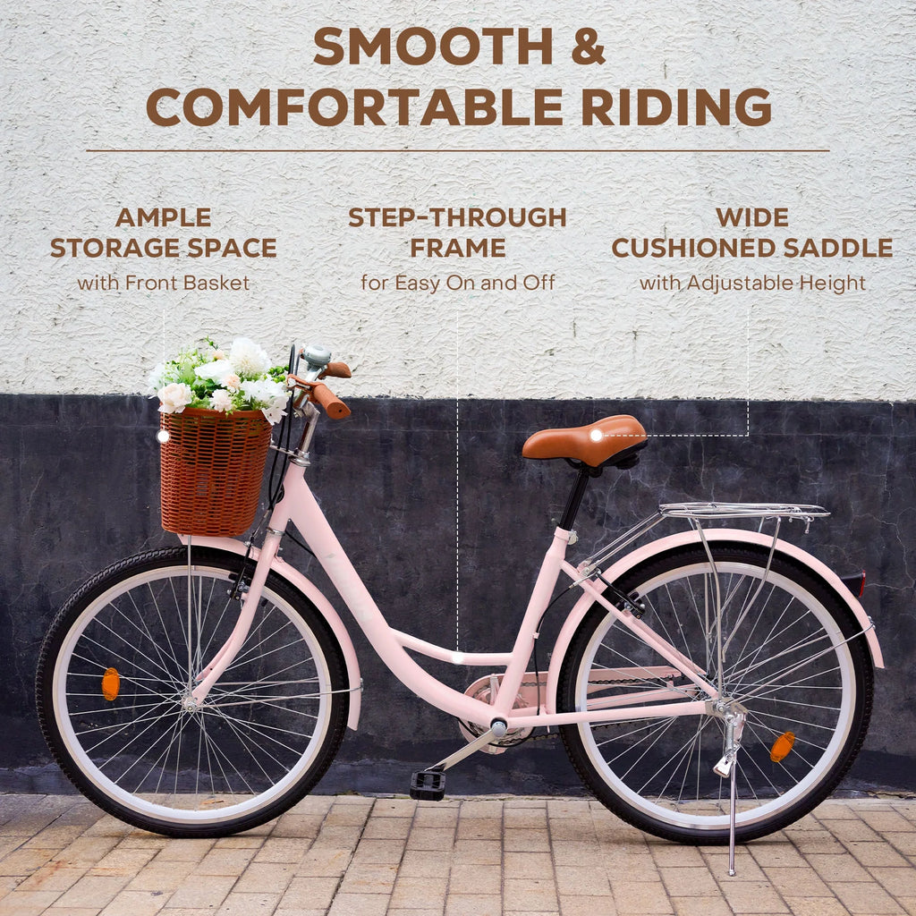 24 Inch City Cruiser Bicycle with Carbon Steel Frame Dual V Brakes Basket Y817