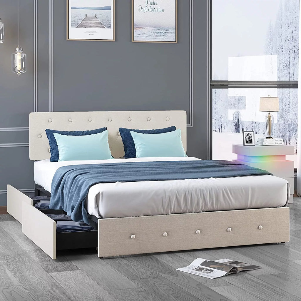 King Size Platform Bed Frame with 4 Storage Drawers G101