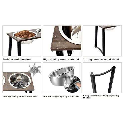Elevated Dog Bowls with 2 Stainless Steel Bowls and Slow Feeder O153