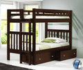 Twin/Twin Mission Bunk Bed with Dual Underbed Drawers in Cappuccino M383999