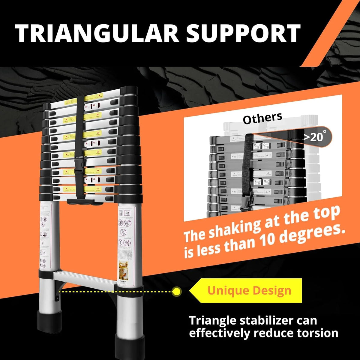12.5FT Aluminum Telescoping Extension Ladder with Hooks & Stabilizers U59244