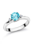 1.03 Ct Swiss Blue Topaz 925 Sterling Silver 3-Stone Engagement Ring Z2254