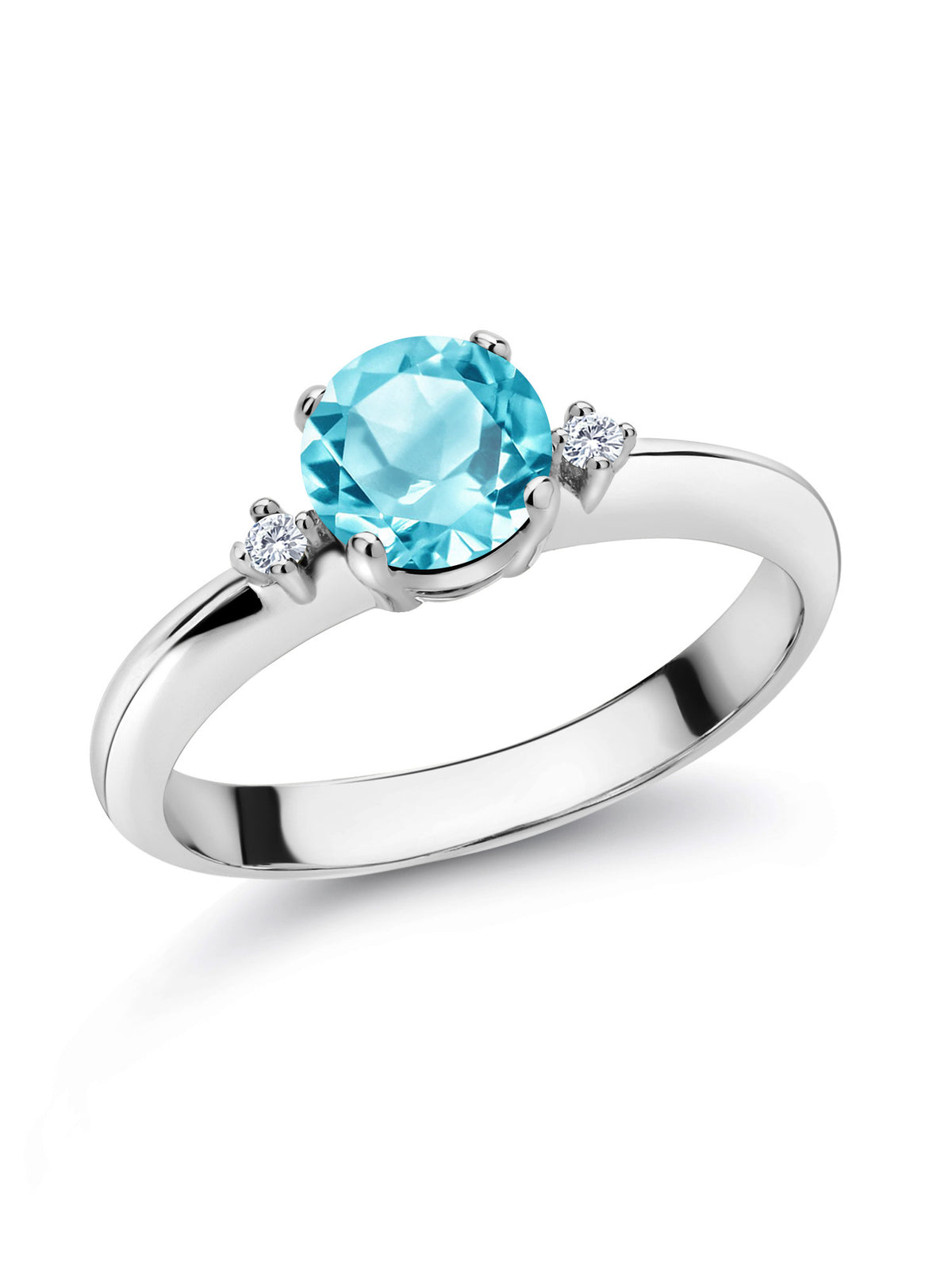 1.03 Ct Swiss Blue Topaz 925 Sterling Silver 3-Stone Engagement Ring Z2254