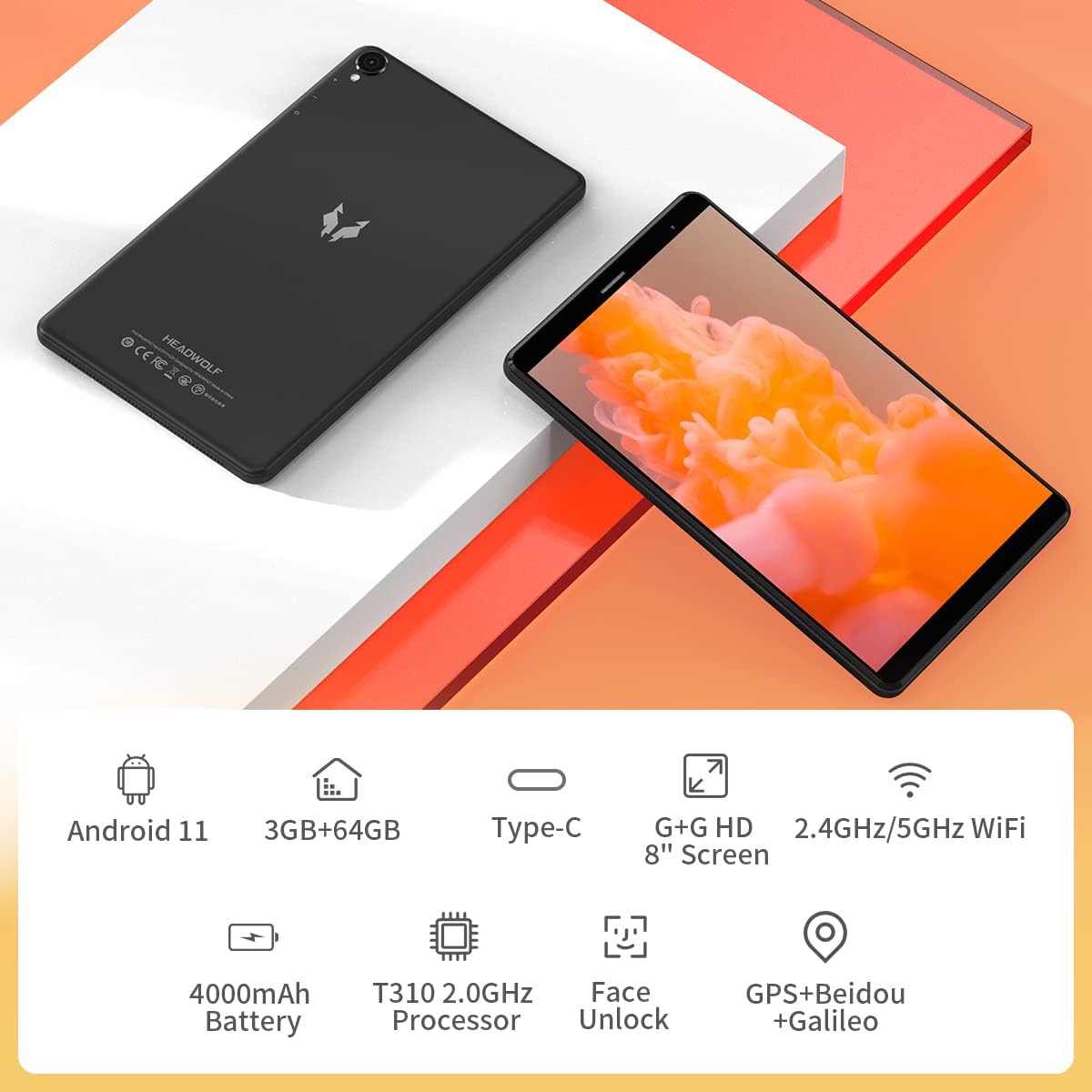 8 inch Android 11 Tablet, 3GB RAM 64GB ROM, 800 * 1280 HD Display R93718