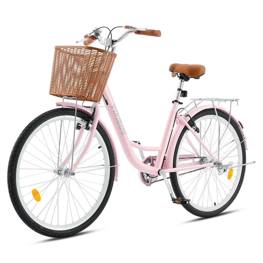 24 Inch City Cruiser Bicycle with Carbon Steel Frame Dual V Brakes Basket Y817