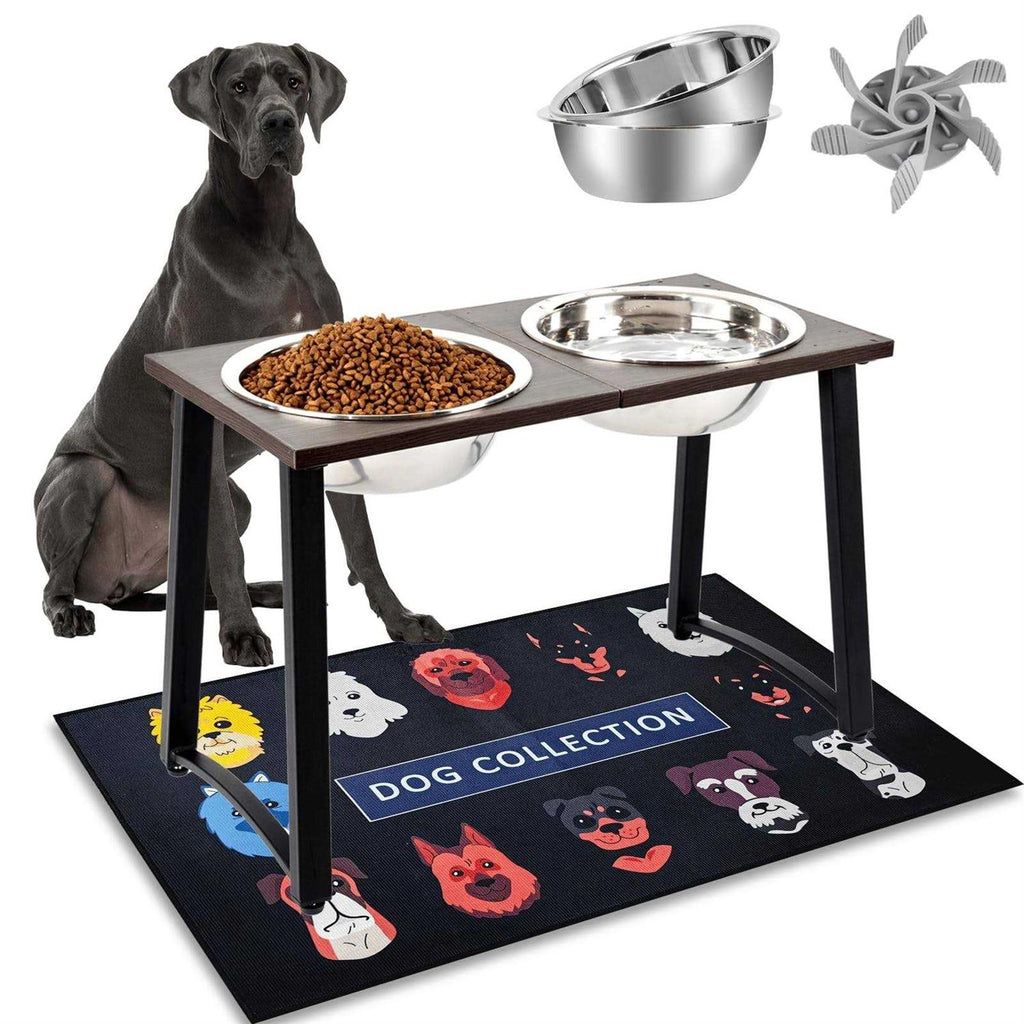 Elevated Dog Bowls with 2 Stainless Steel Bowls and Slow Feeder O153