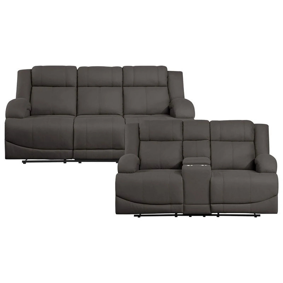 Chocolate Wood & Fabric Double Reclining Sofa A640755
