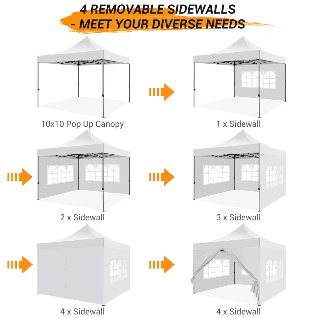 10x10 FT Pop Up Canopy Tent with 4 Removable Sidewalls, Roller Bag and 4 Sandbags, White I4767