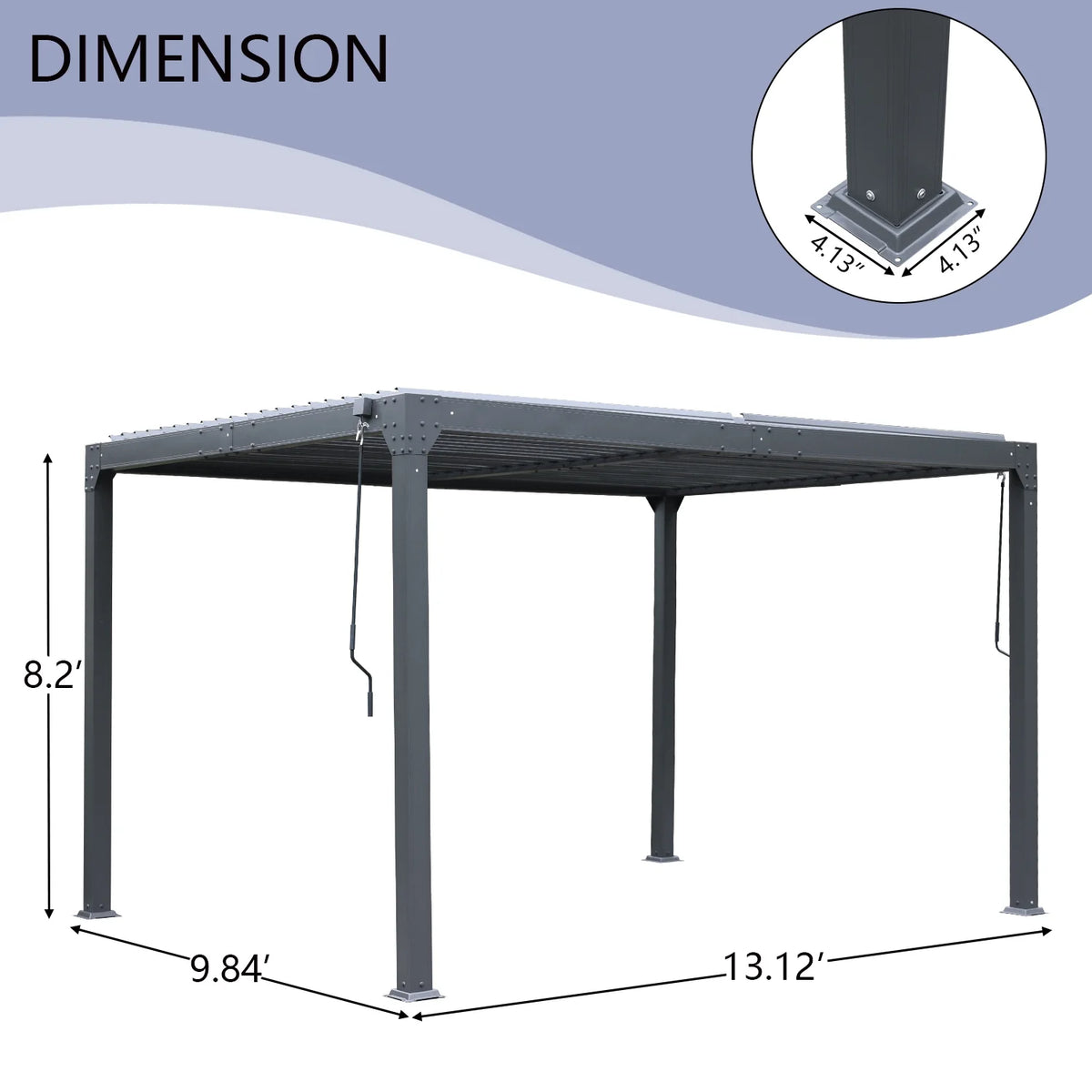 13 x 10 ft. Outdoor Aluminum Louvered Pergola Waterproof Gazebo with 2 Adjustable Rainproof Panels - Dark Gray Z2669