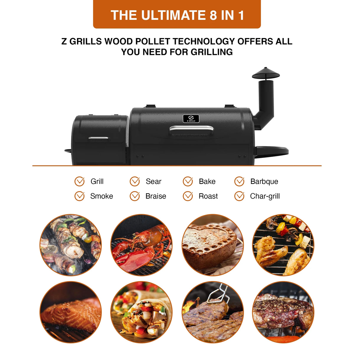 Wood Pellet Grill & Smoker 8-in-1 Black U822481
