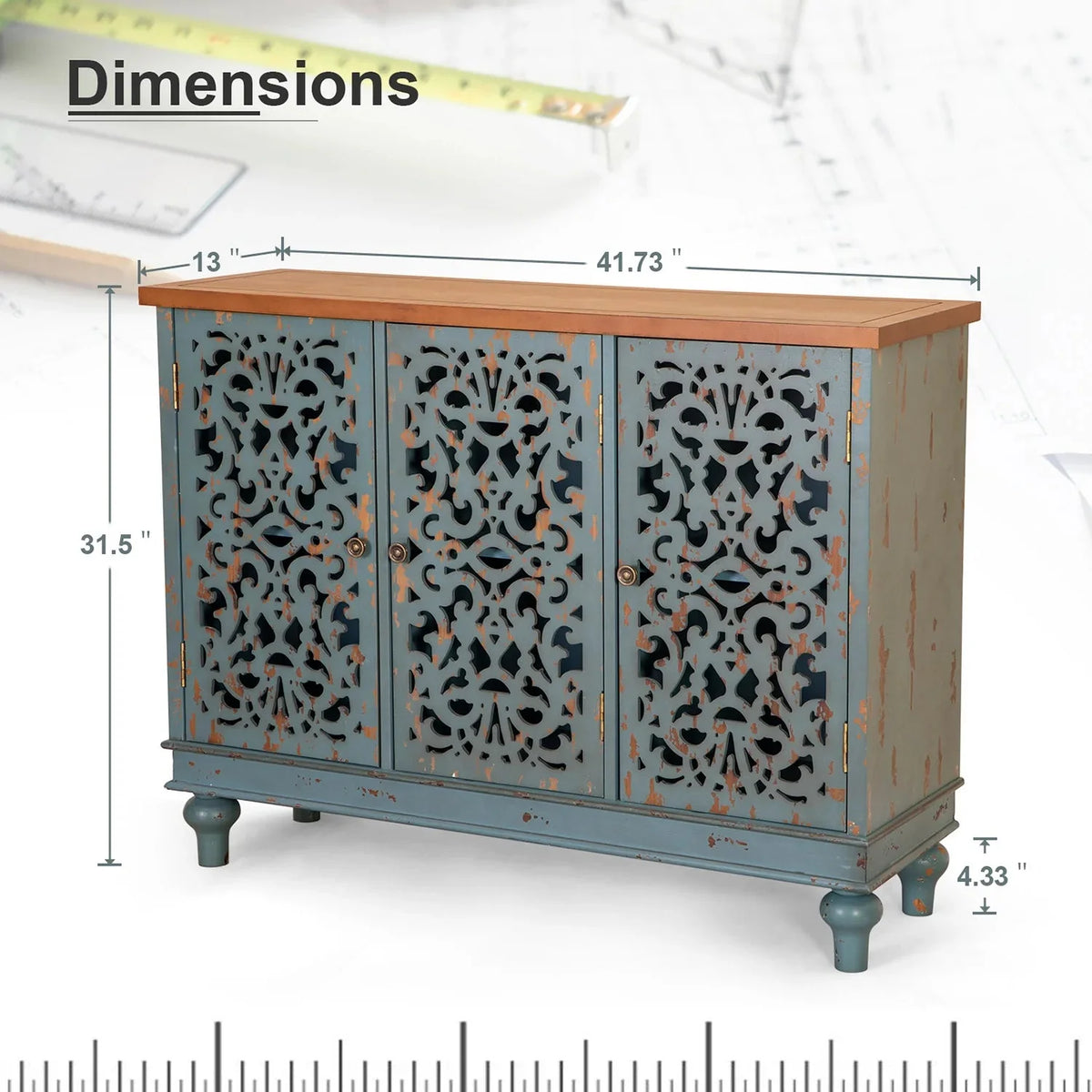 3-Door Hollow Carving Accent Cabinet R9606
