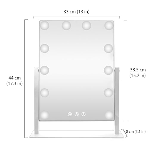White Hollywood Vanity Mirror with 12 Dimmable Bulbs N969043