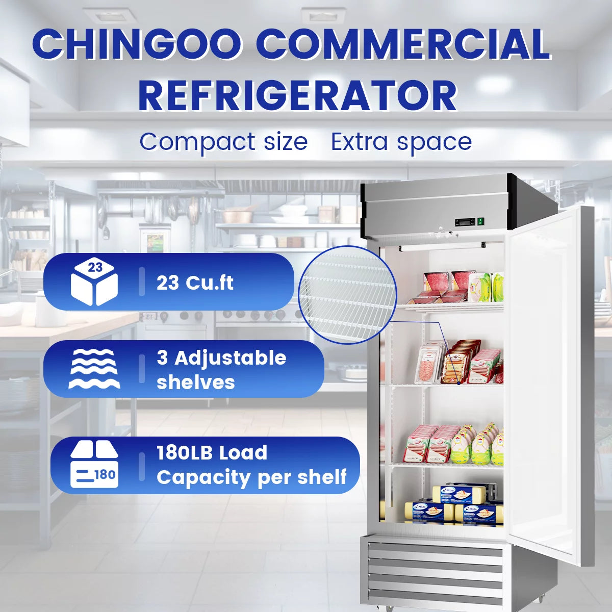 27 Cu.ft Single Door Stainless Steel Reach-in Refrigerator V299