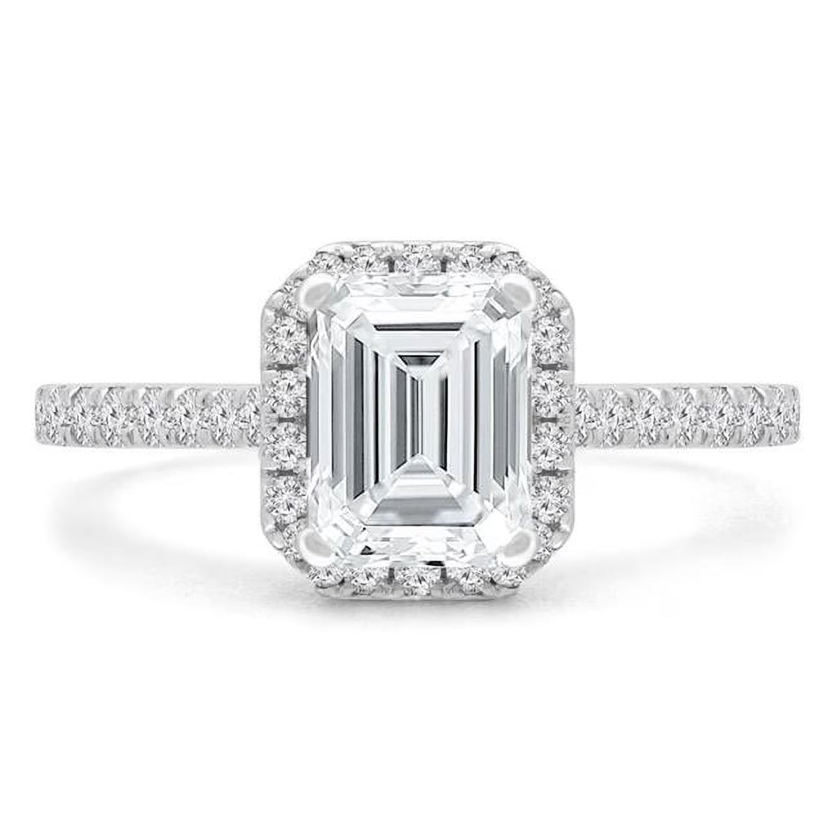 14K White Gold Emerald Diamond Halo Engagement Ring T88459