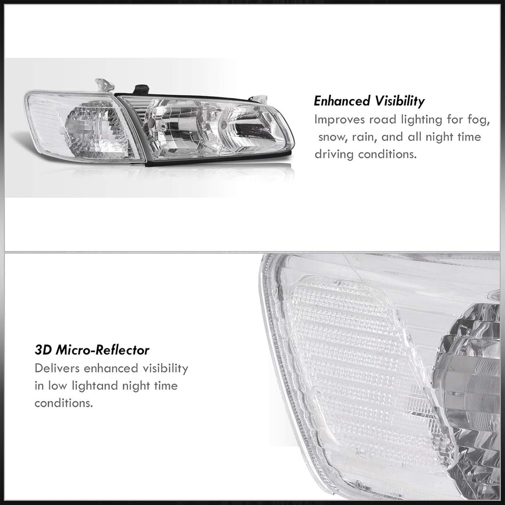 Chrome Housing Clear Lens Headlights Assembly Left Right Pair Bumper Corner Lights Lamps Set H730211