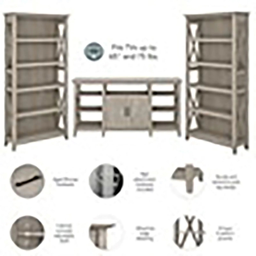 Tall Wood TV Stand with 2 Bookcases C6896