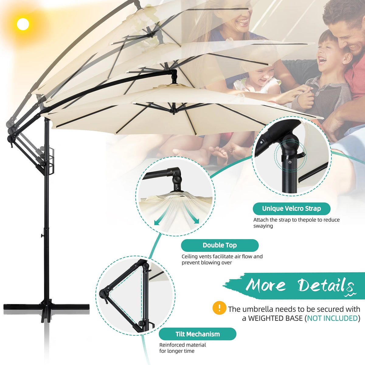 Dark Gray Offset Cantilever Umbrella with Cross Base J328086