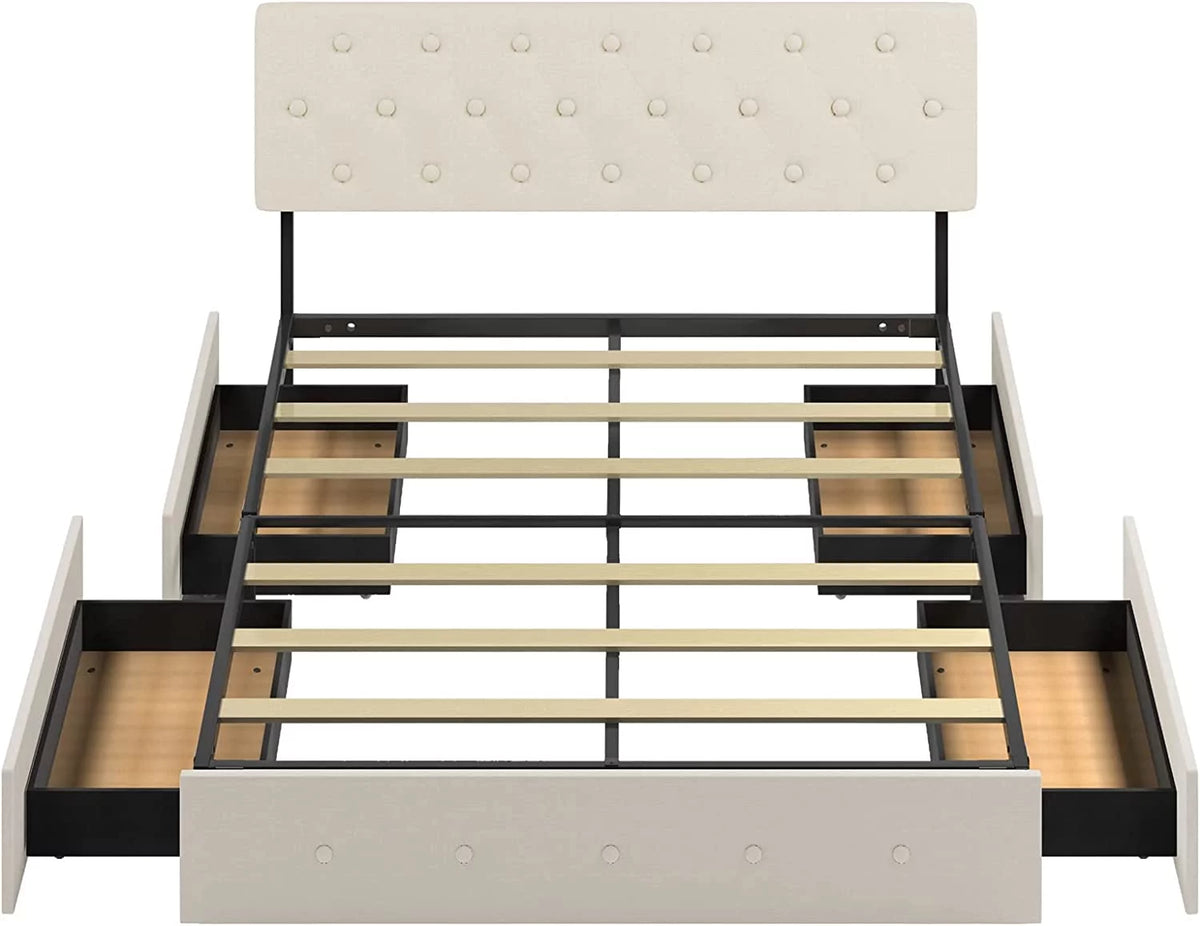 King Size Platform Bed Frame with 4 Storage Drawers G101