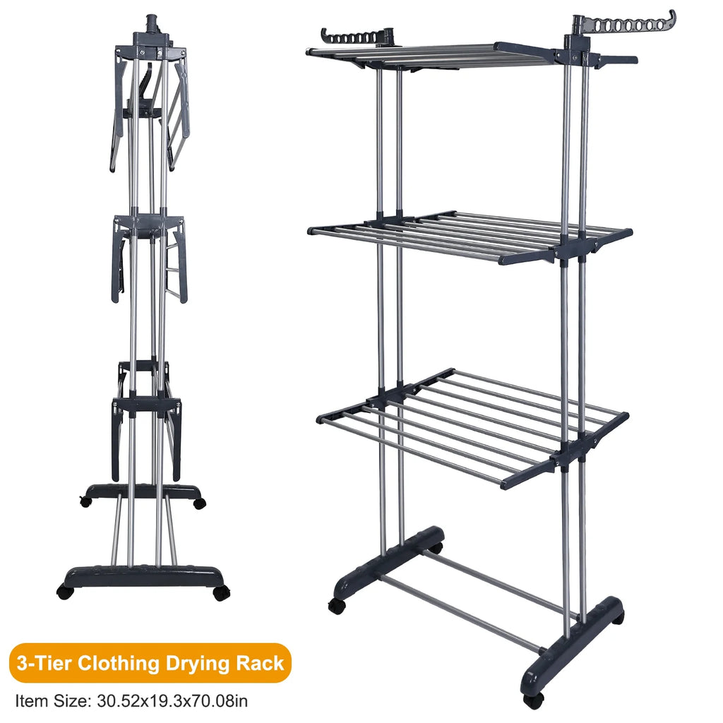 3 Tier Foldable Rolling Laundry Drying Rack S916