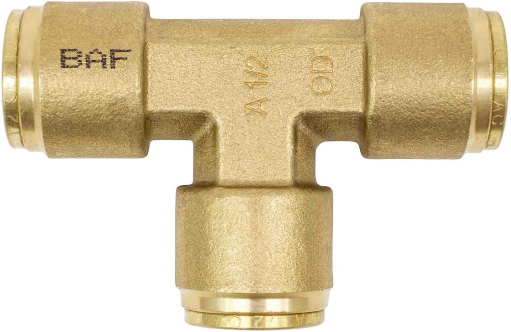 Brass Push to Connect Union Tee Air Brake Tube Fitting, 1/2" Tube OD, 5 Pack D409392