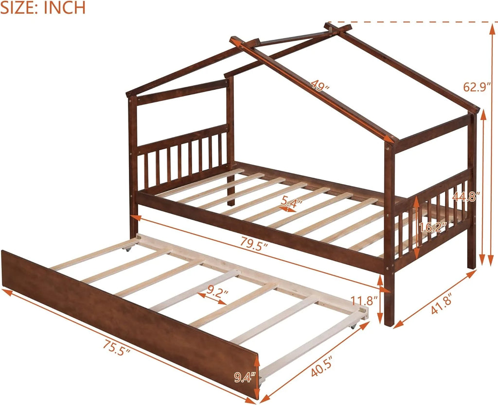 Wood House Bed with Trundle Full Size H283880