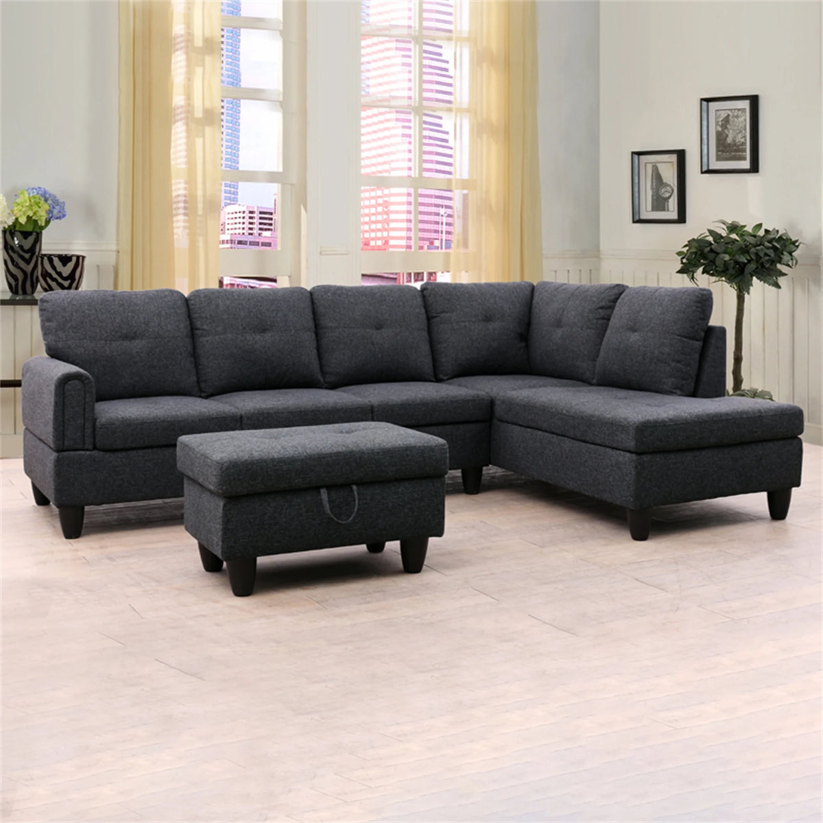 98" Sectional Sofa with Storage Ottoman and Chaise J496509