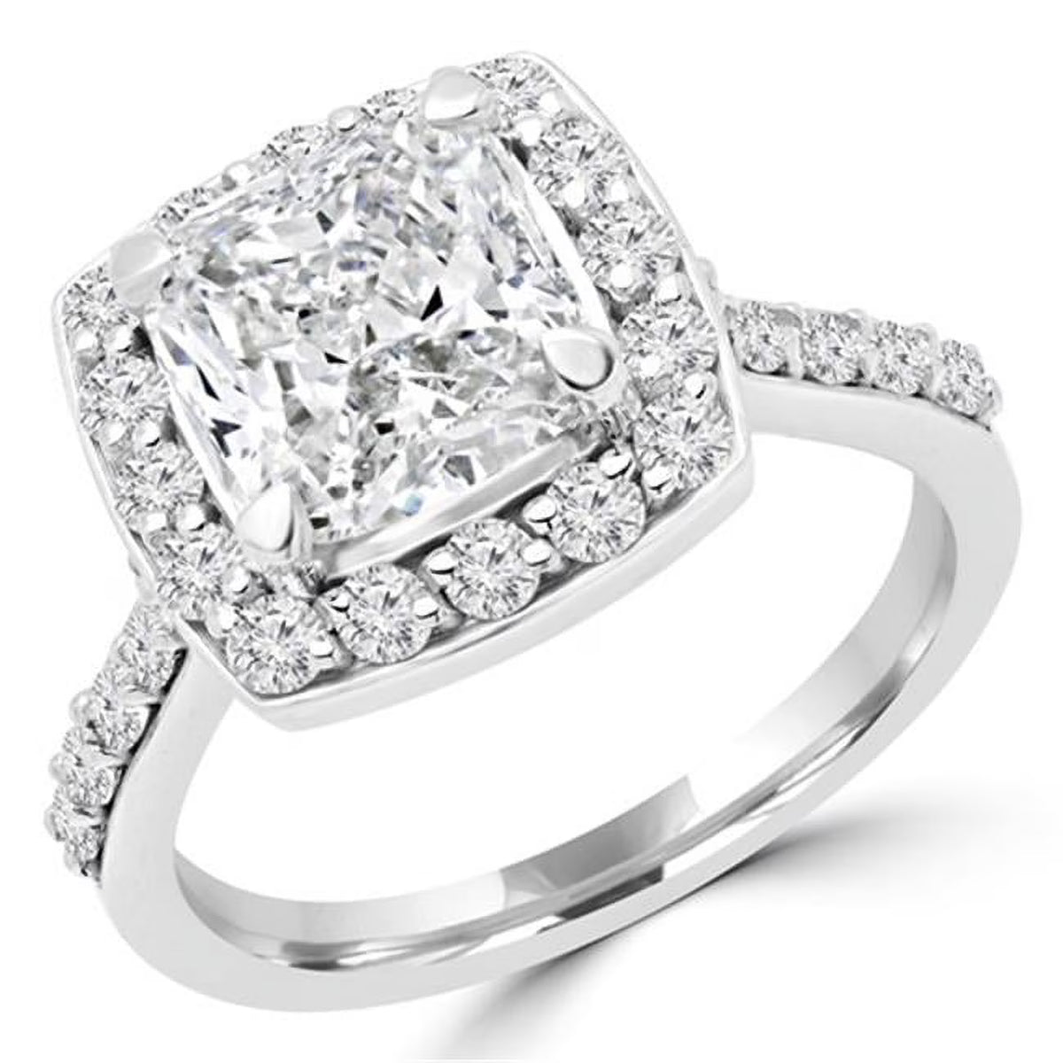 14K White Gold Cushion Cut Diamond Halo Engagement Ring H6339